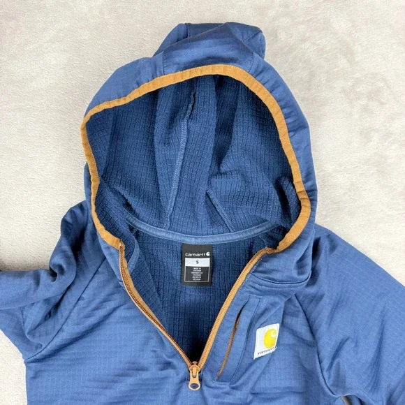 Carhartt Force Hoodie Kids 5 Steel Blue 1/4 Zip Grid Fleece Outdoors School Play - Picture 4 of 8